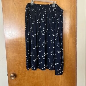 Large navy midi skirt with white bird pattern